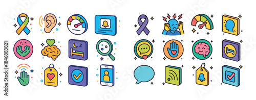 Collection of colorful mental health and awareness icons
