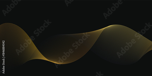 A sophisticated abstract background featuring smooth flowing gold wave lines over a deep black backdrop. The minimalist yet luxurious design conveys elegance, motion, and premium quality, making it id