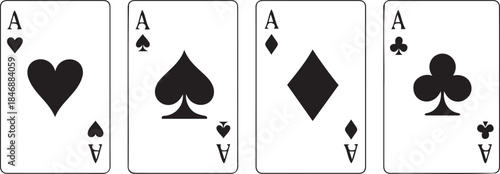 Vector Set of Four Playing Card Aces: Hearts, Spades, Diamonds, Clubs