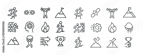 Fitness and achievement icons - motivation, exercise, progress,