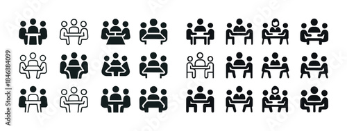 Diverse group meeting icons in various configurations
