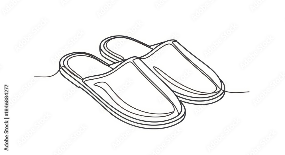 Obraz premium Minimalist continuous line drawing depicts a pair of indoor footwear