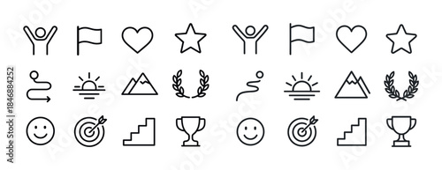 Minimalist line icons set: emotions, achievements, nature, symbo