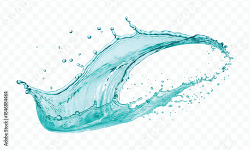 dynamic smooth liquid fresh water splash with drops in mid air cut out and curve style isolated on white background