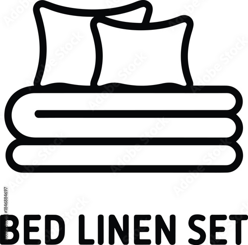 Bed linen set illustration in black and white