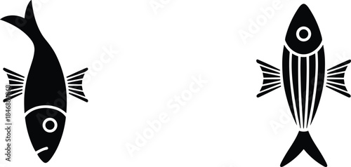 Minimalist fish icon set black and white marine animal silhouettes simple aquatic symbol illustration isolated on white background