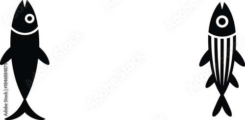 Minimalist fish icon set black and white marine animal silhouettes simple aquatic symbol illustration isolated on white background