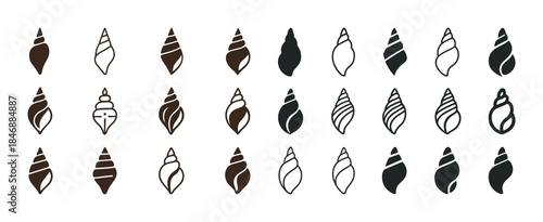 Seashell silhouette patterns in diverse styles and shades