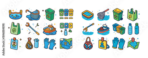 Environmental icons for water cleanup and recycling efforts