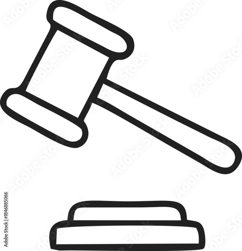 Hand Drawn Outline Sketch of Judge's Gavel and Sound Block