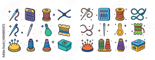 Colorful sewing tools and accessories collection