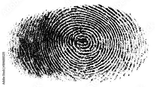 Abstract fingerprint grunge ink paint marks isolated white background and black print texture.