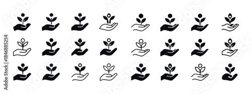 Collection of diverse plant and hand icons in varied styles