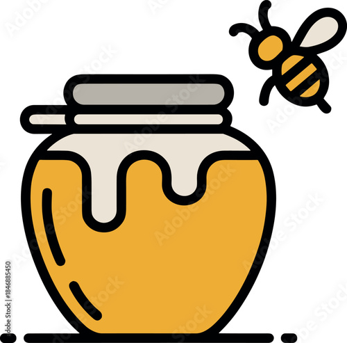 Honey Jar with Bee Vector Illustration Isolated on White Background