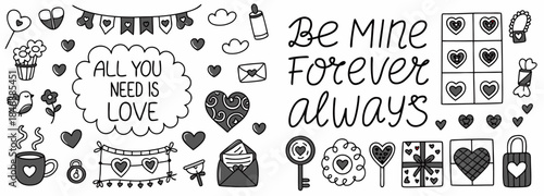 Valentine's Day doodle illustrations with love symbols