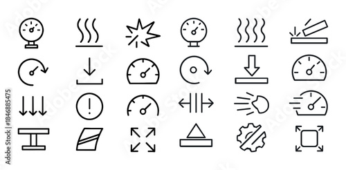 Minimalist line icons set: speedometer, pressure, temperature, d