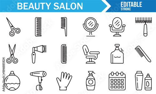 Clean line hair styling and cosmetic symbols for professional use