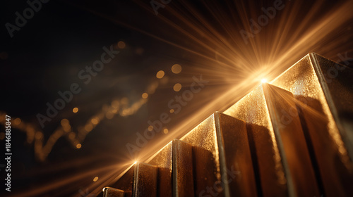 Climbing Business Ladder: An abstract view of rising steps with an accompanying upward trending graph, symbolizing growth, progress, and success in the realm of business and finance.