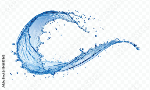 dynamic smooth liquid fresh water splash with drops in mid air cut out and curve style isolated on white background