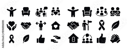 Collection of communication, support, and community icons in bla