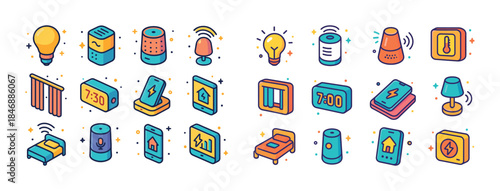 Colorful smart home device icons for automation and connectivity