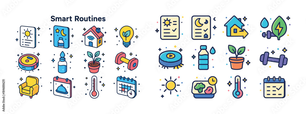 Fototapeta premium Smart routines icons: fitness, wellness, energy, home, lifestyle