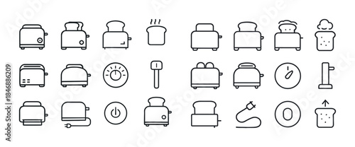 Minimalist toaster and kitchen appliance line icons set