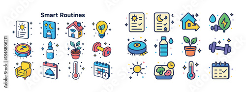 Smart routines icons: fitness, wellness, energy, home, lifestyle