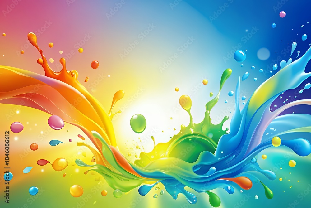 Obraz premium Vibrant colorful liquid splashes in dynamic motion with rainbow background