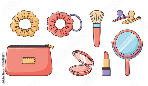 Colorful makeup accessories and tools illustration