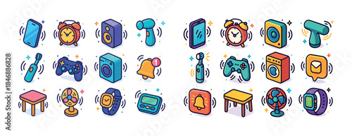Colorful electronic devices and gadgets icons with vibrant desig
