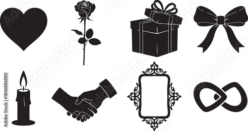 Valentine's Day symbols and wedding icons set