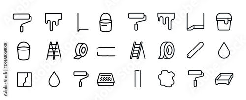 Minimalist line art icons of painting and decorating tools