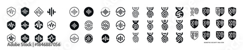Set of minimalist security and technology icons in black and whi