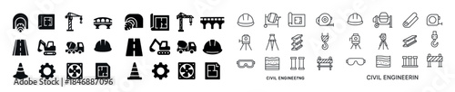 Civil engineering icons set: construction, tools, equipment, and