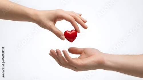Hand Giving Red Heart to Another Open Hand Symbol of Love and Care Concept