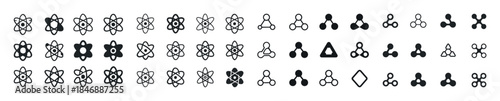 Atomic and molecular science icons set in black and white