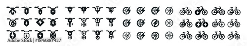 Electric bike and scooter icons set in black and white