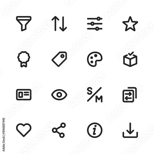 Action and Filter Outline Icon Set for User Interface and App Controls