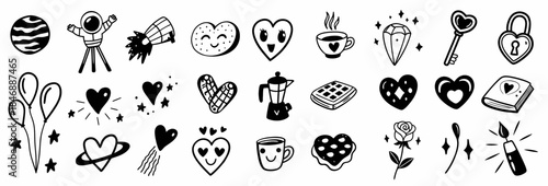 Charming doodle heart icons and symbols for love designs