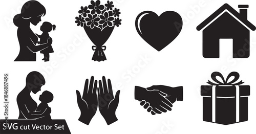Family love and care vector icon set