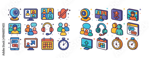 Colorful icons of virtual communication and online collaboration