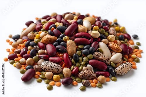 Mixed Dry Beans and Legumes Assortment Isolated on White Background (JPG 300DPI 10800×7200)