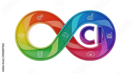 3D DevOps Infinity Loop Icon, Continuous Integration, isolated on white background