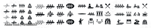 Set of rowing and kayaking icons: water sports illustrations in