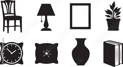 Eight black and white home decor icons