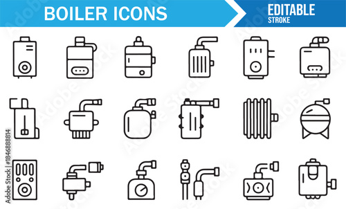 Heating system and water boiler icons in editable vector format