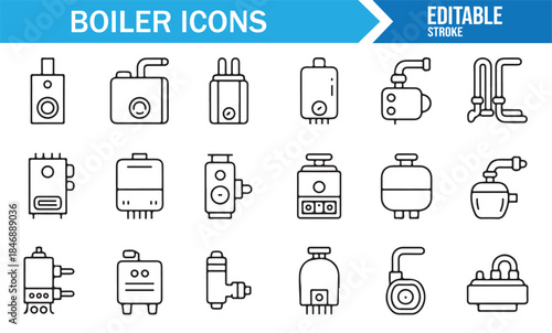 Monochrome boiler and plumbing system icon collection