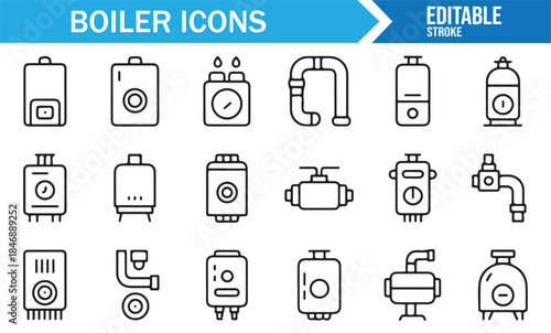 Vector boiler and temperature control icons for HVAC applications
