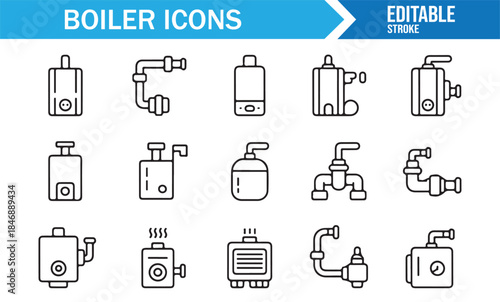 Outline style heating system and radiator icons for maintenance projects